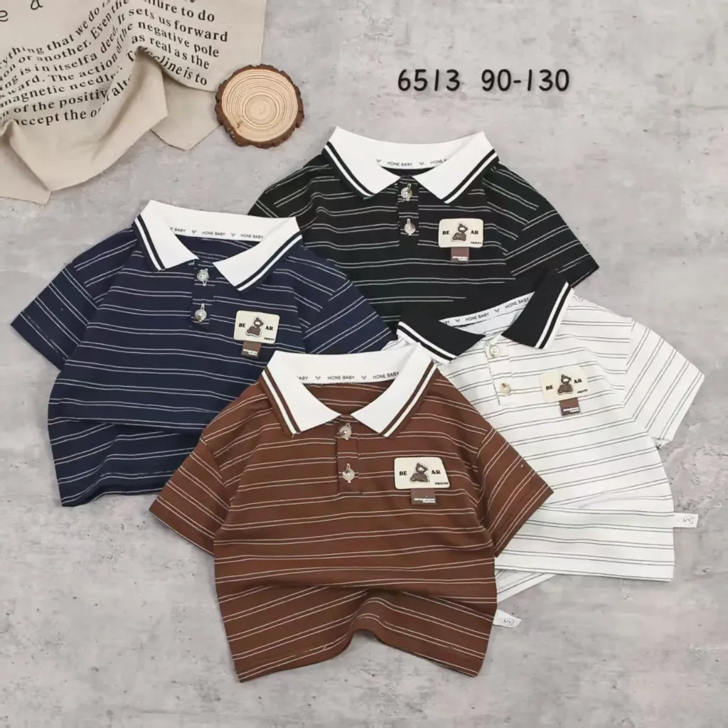 [250056513213] BEAR熊标条纹短袖polo衫 (白色)