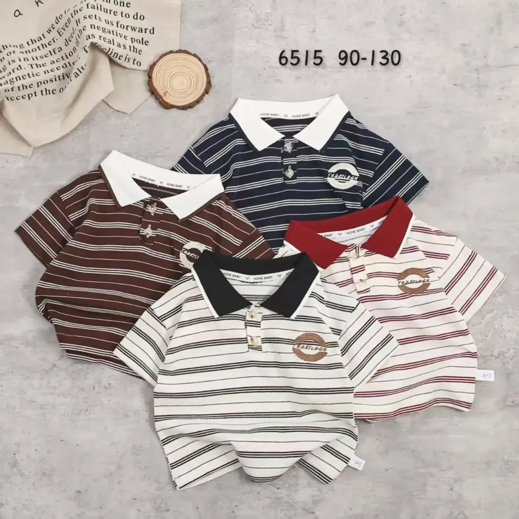 绣Tea圆条纹短袖polo衫