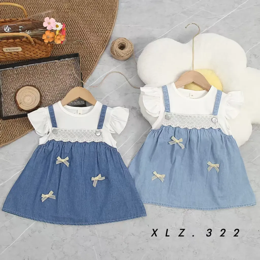 二扣蝴蝶结牛仔裙