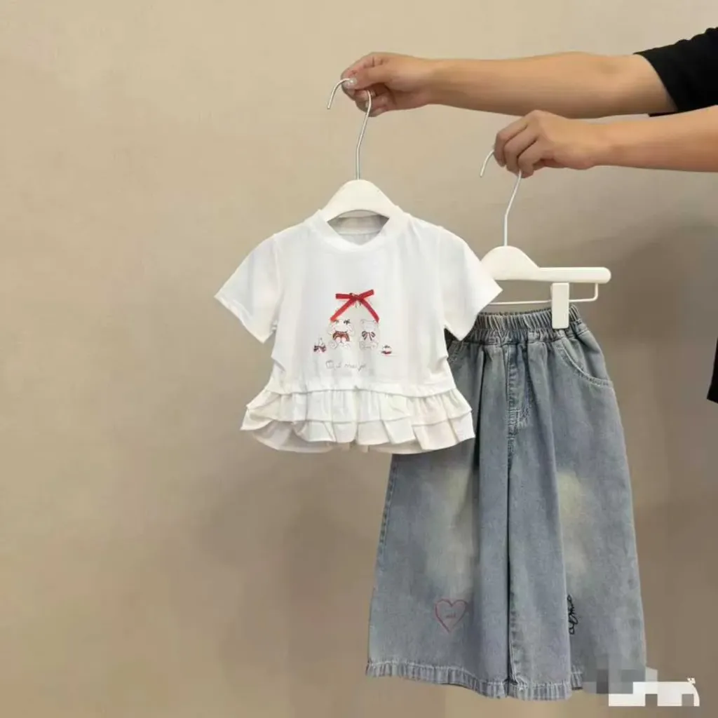 一兔一熊蝴蝶结短袖二件套